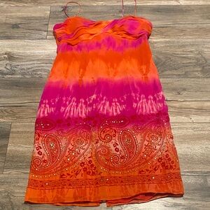 Muse 100%Silk Strapless Orange and Pink Dress